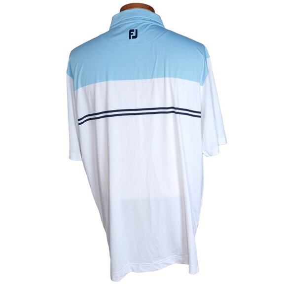 Footjoy Golf Polo Shirt Mens 2XL Heather Sky White Navy Colorblock Lisle 26070 - Picture 8 of 16